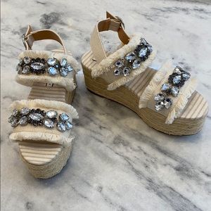 Zara Cream Platform Sandals with Rhinestones SZ 38